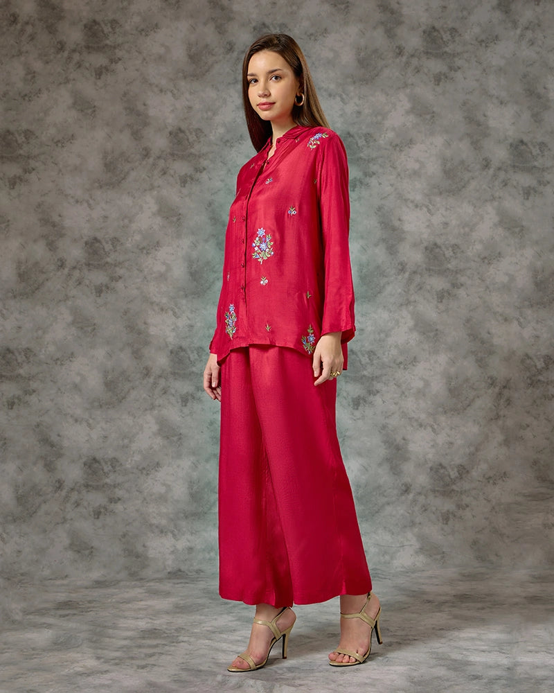 Embroidered Co-ord Set - Dark Pink