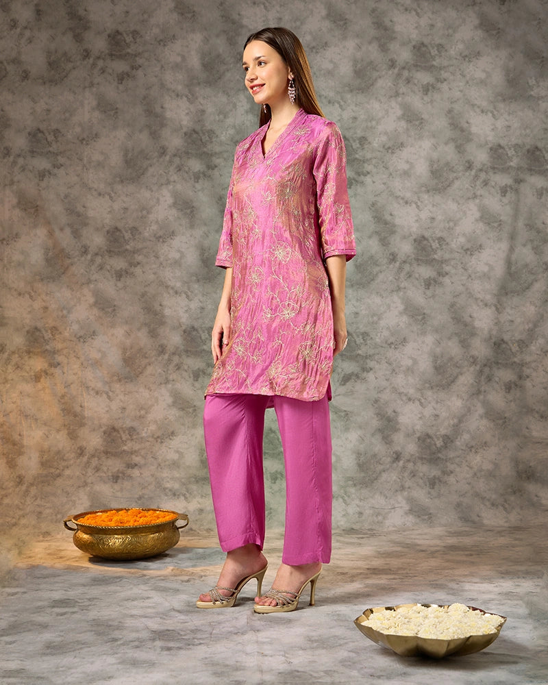 Embroidered co-ord set - Pink