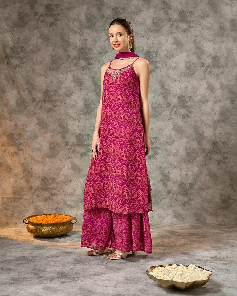Asymmetric Zari Embroidered Kurta Set
