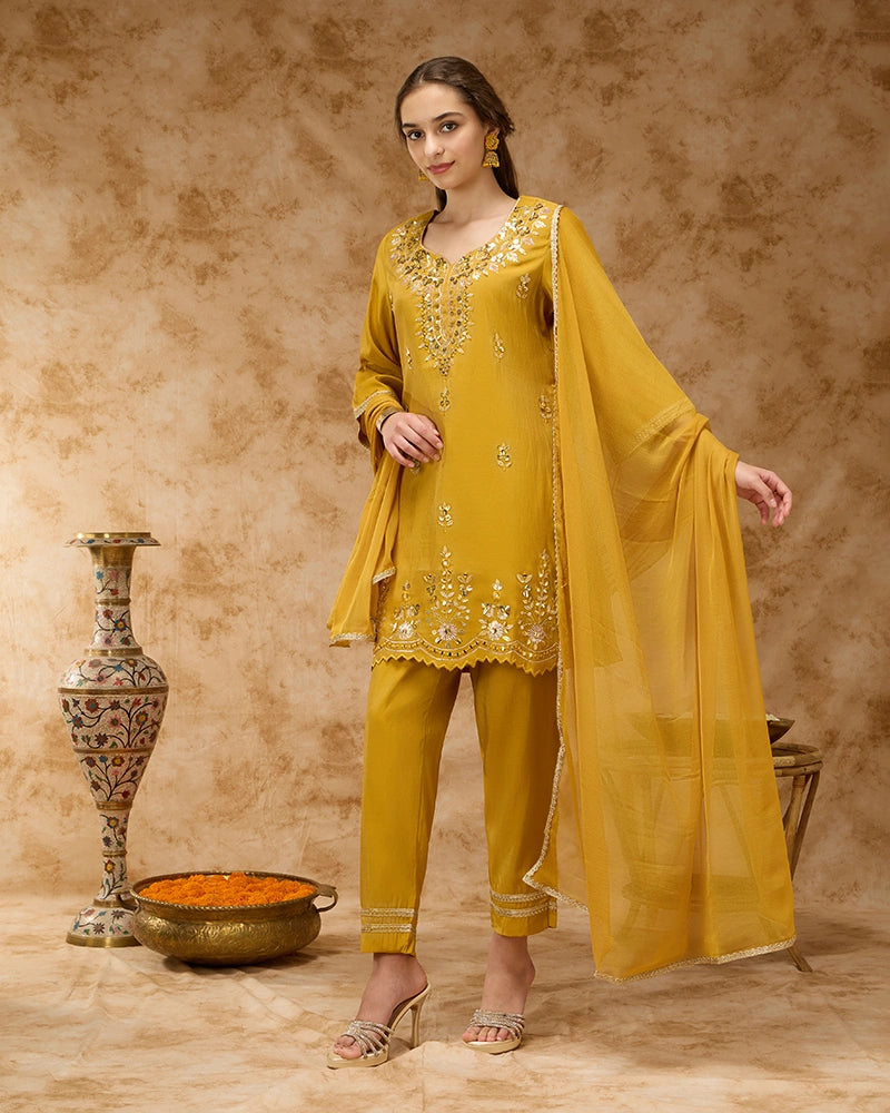Embroidered Kurta Set - Yellow
