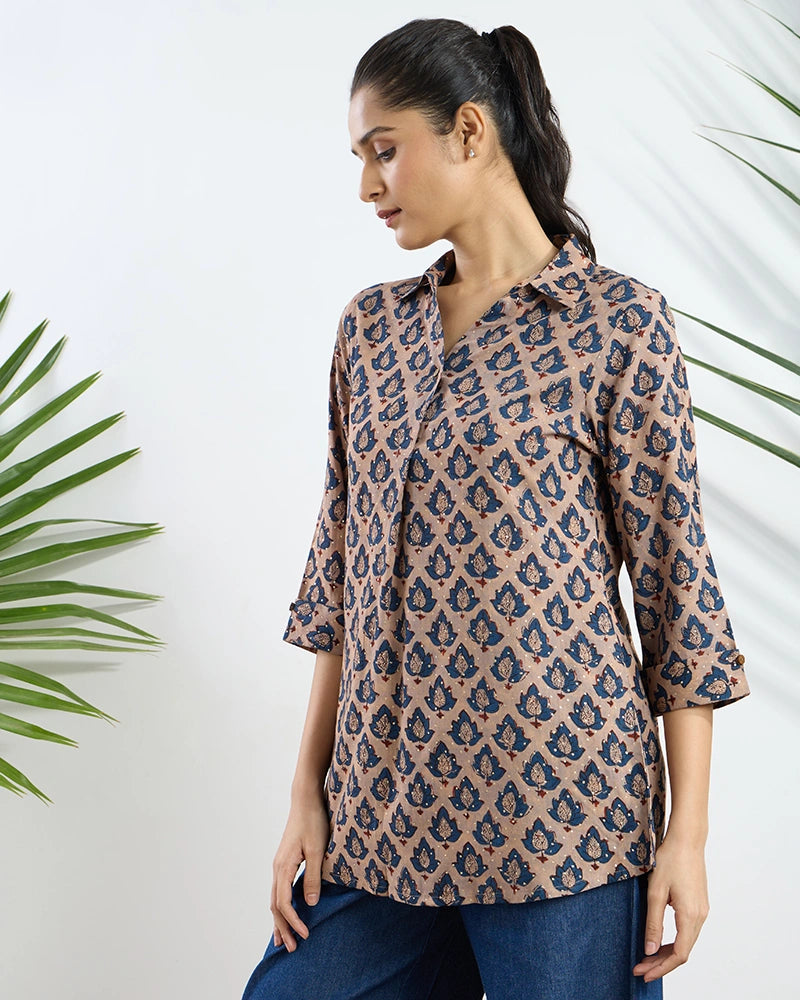 Brown Printed Viscose Tunic for Women