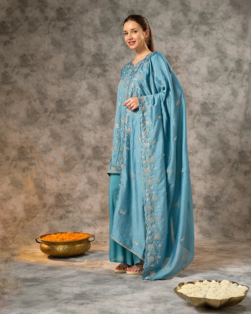 Embroidered Kurta Set - Teal