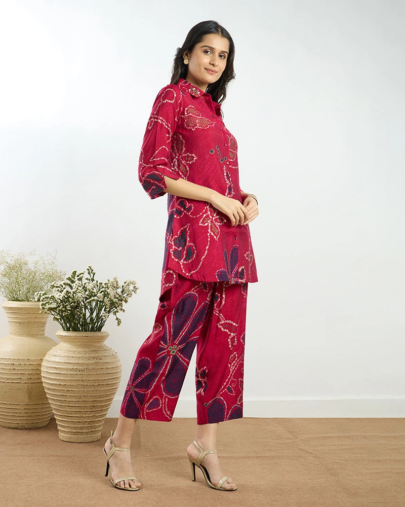Red Printed A-Line Co-ord Set for Women