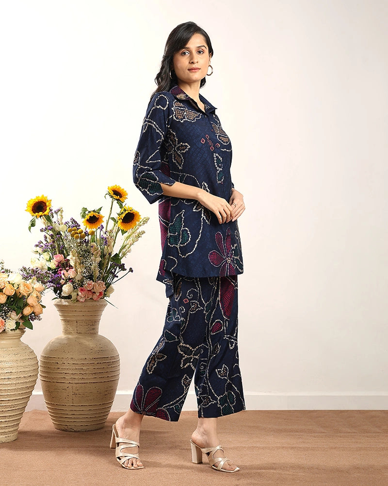 Blue Printed A-Line Co-ord Set for Women