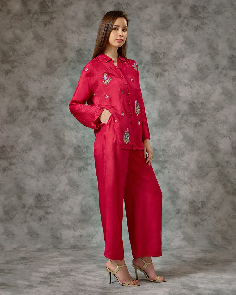 Embroidered Co-ord Set - Dark Pink