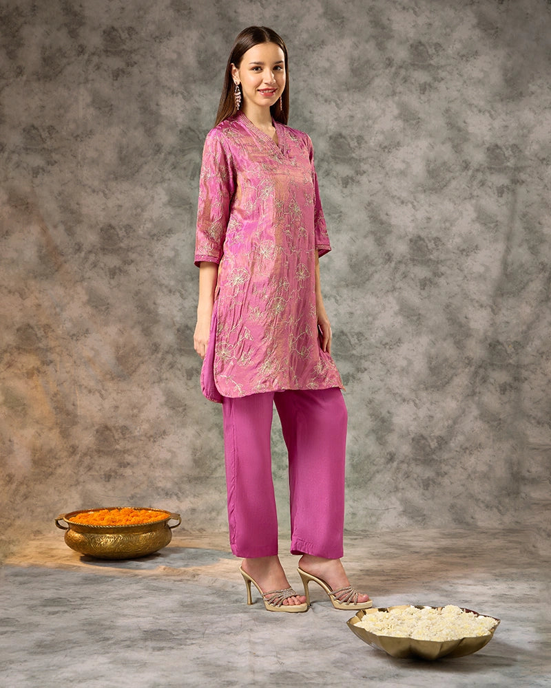 Embroidered co-ord set - Pink