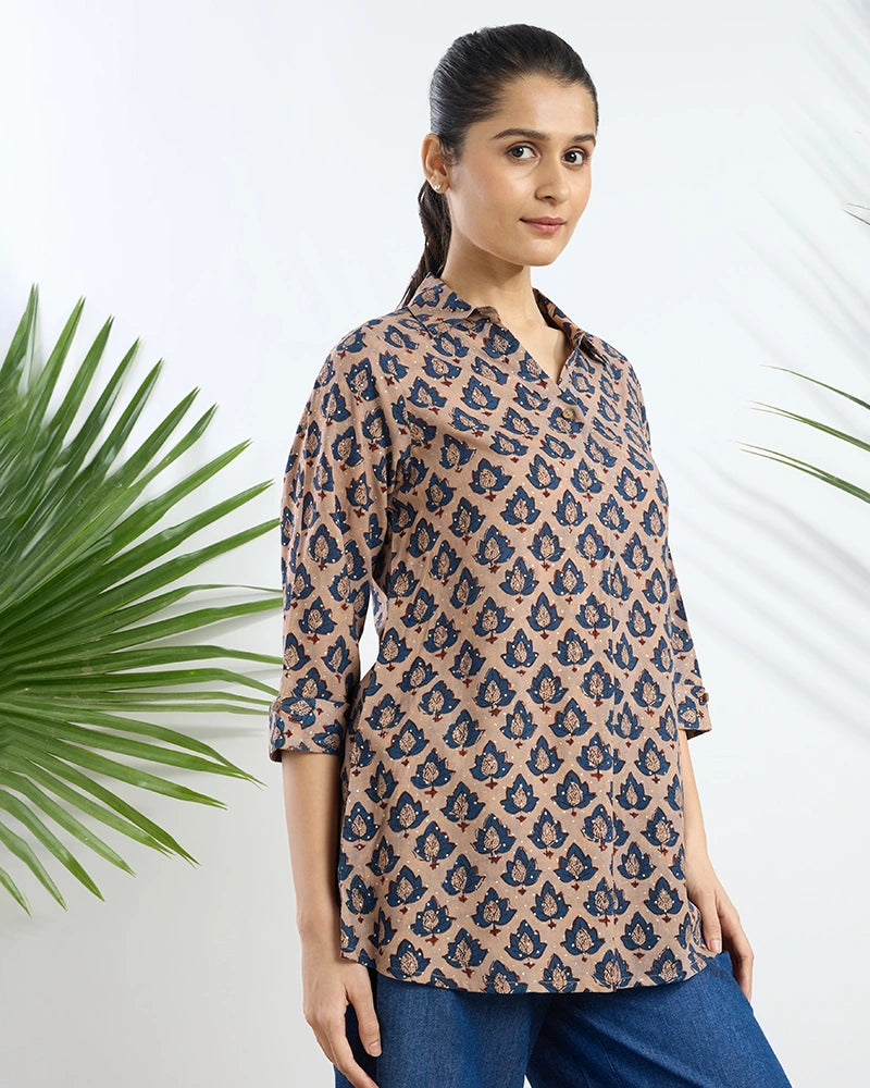 Brown Printed Viscose Tunic for Women