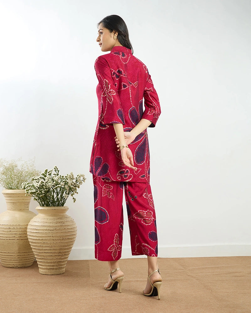 Red Printed A-Line Co-ord Set for Women