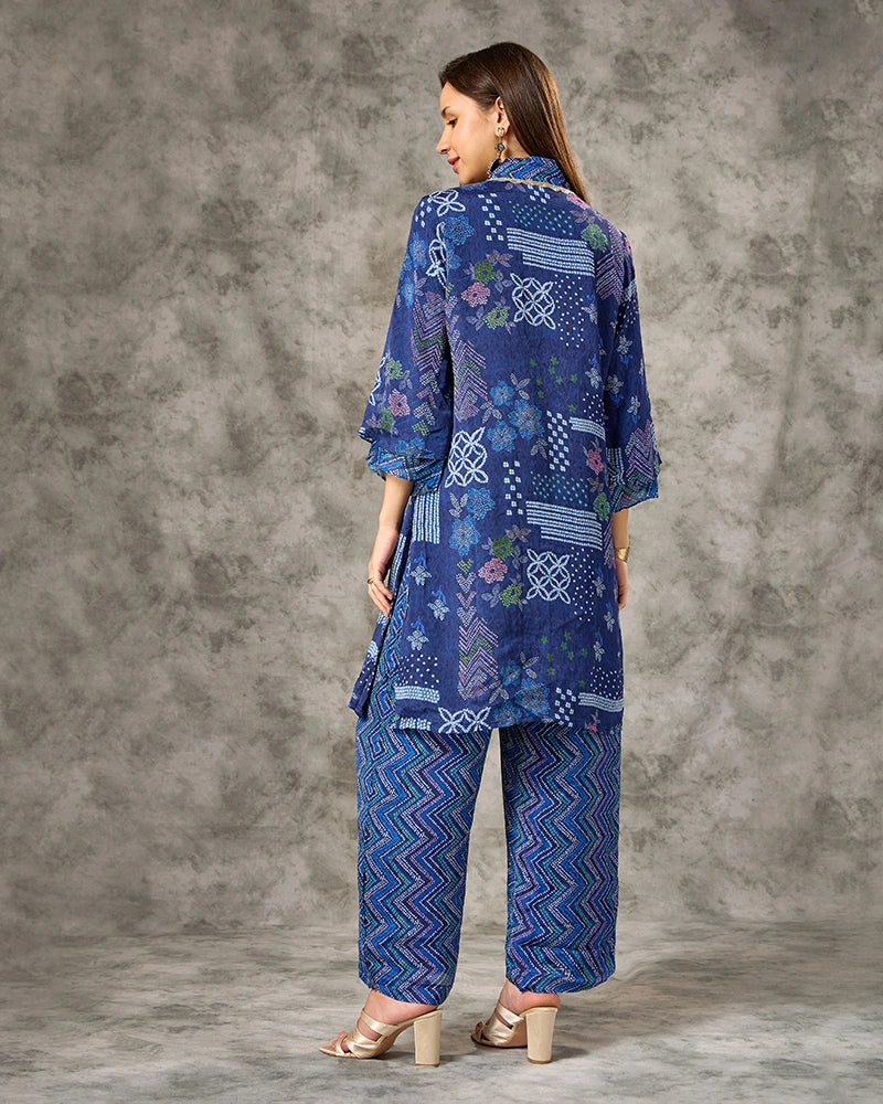 Bandhani co-ord set - Navy