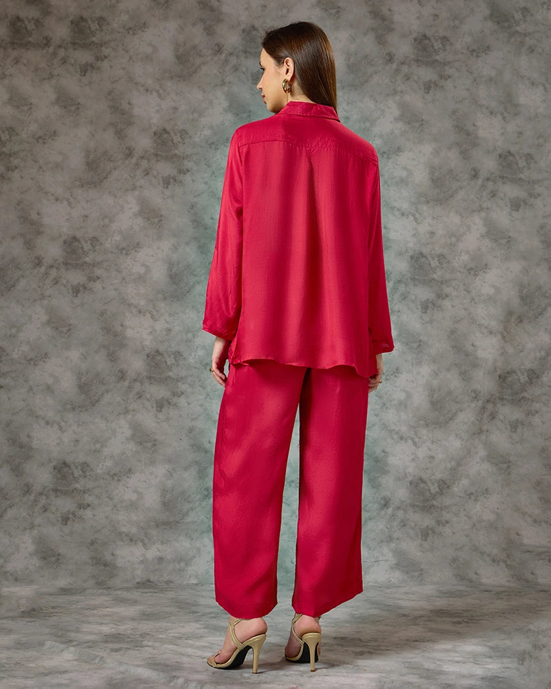Embroidered Co-ord Set - Dark Pink