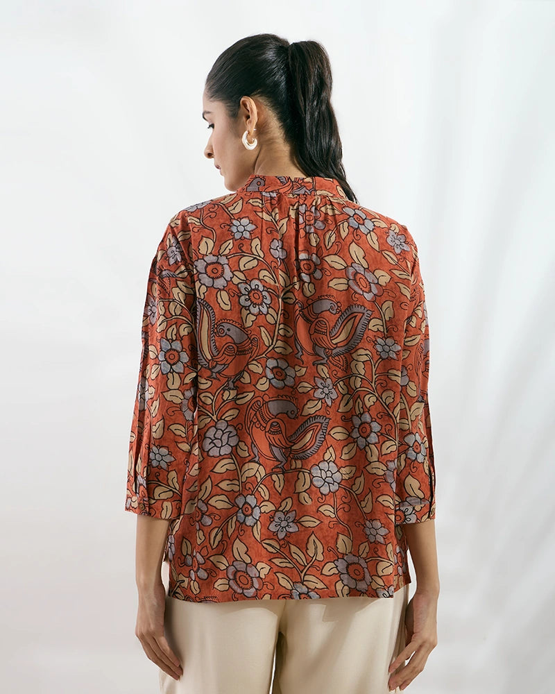 Rust Modal Printed Boxy Fit Shirt for Women