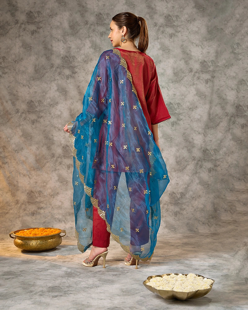 Round Neck Kurta Set - Fushcia