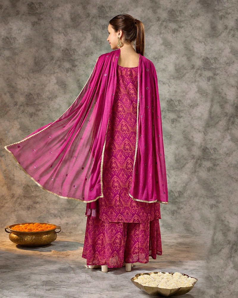 Asymmetric Zari Embroidered Kurta Set