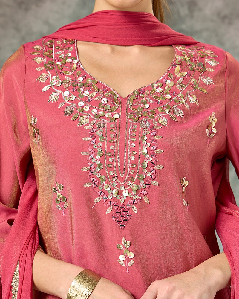 Embroidered Kurta Set - Blush pink
