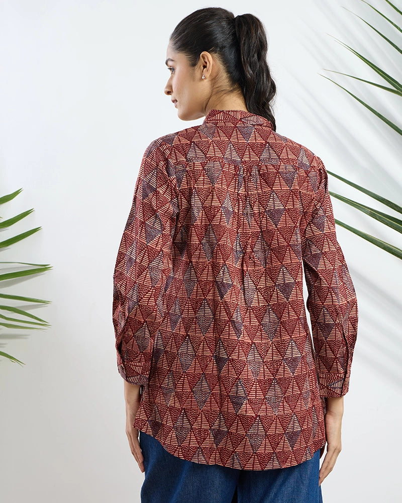 Red Viscose Printed Regular Fit Shirt for Women