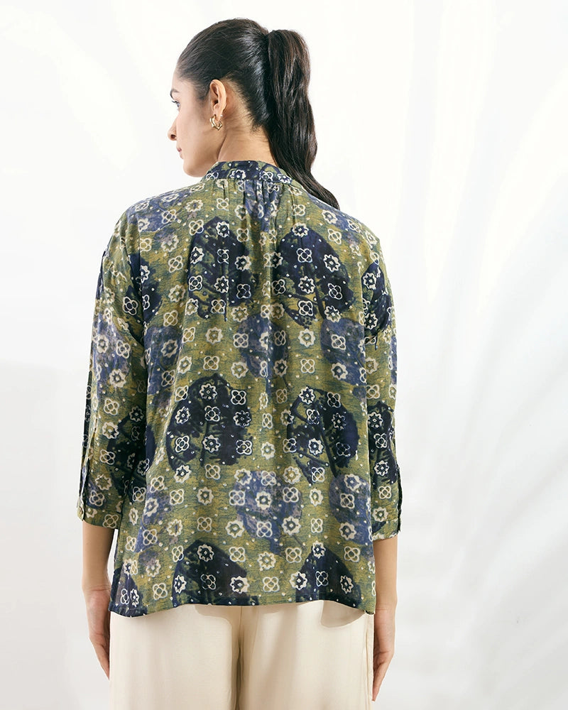 Green Modal Printed Boxy Fit Shirt for Women
