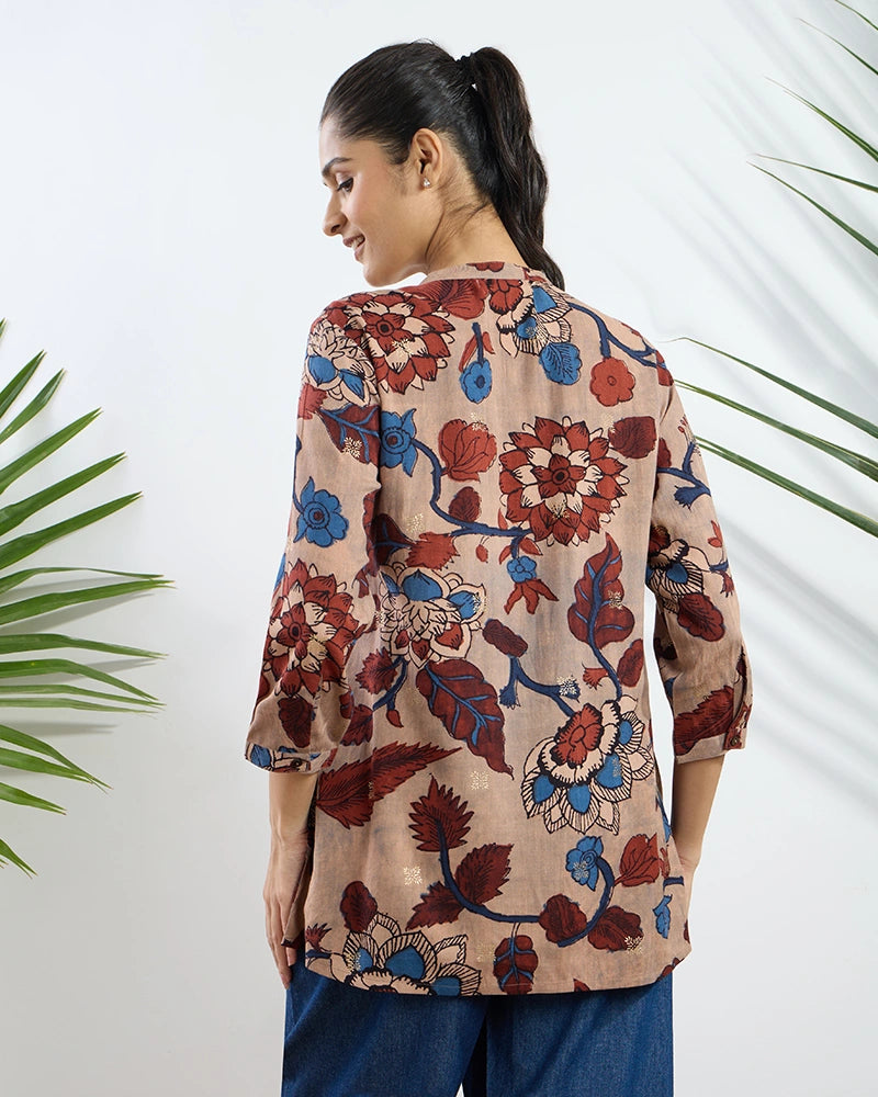 Beige Printed Viscose Tunic for Women