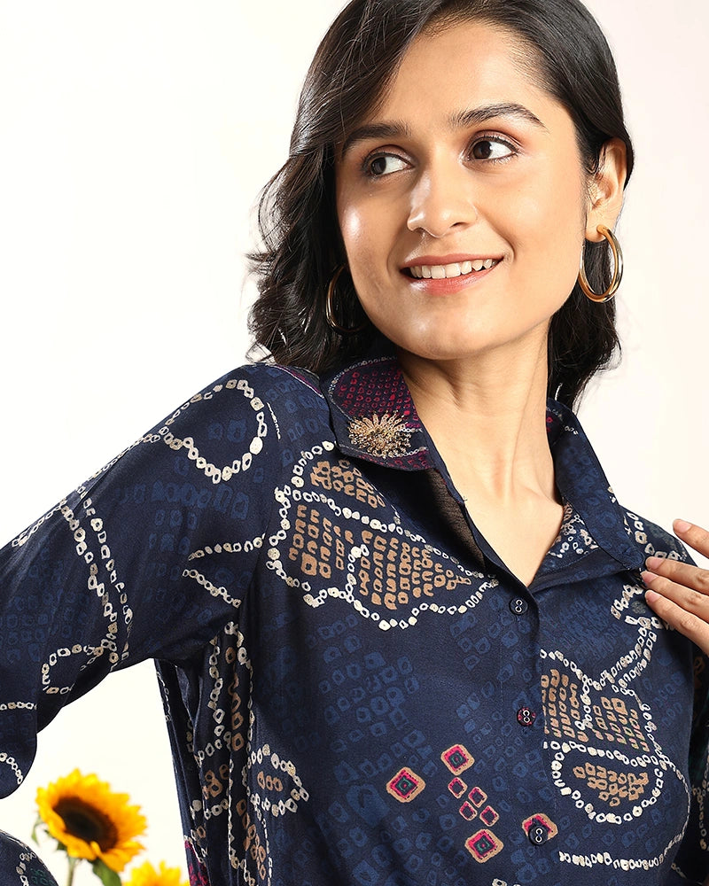 Blue Printed A-Line Co-ord Set for Women