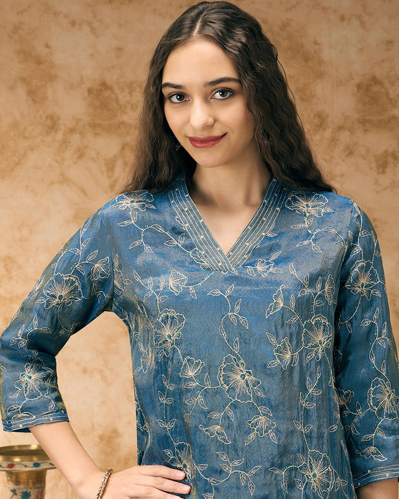 Embroidered co-ord set - Navy