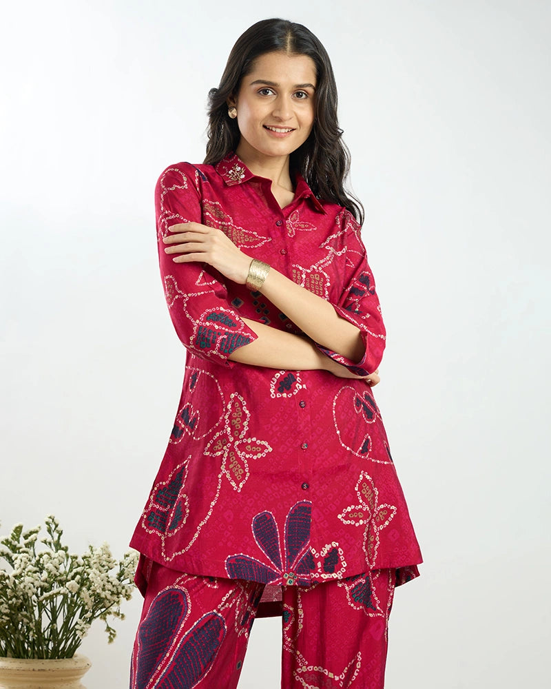 Red Printed A-Line Co-ord Set for Women