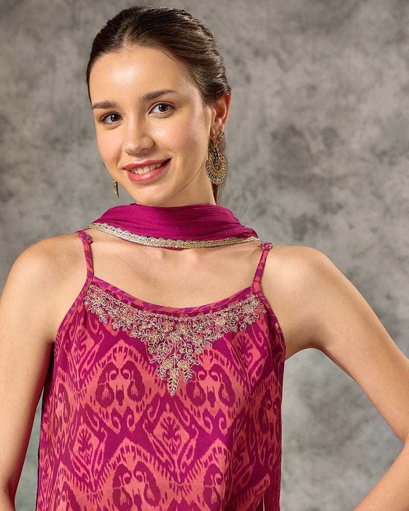 Asymmetric Zari Embroidered Kurta Set