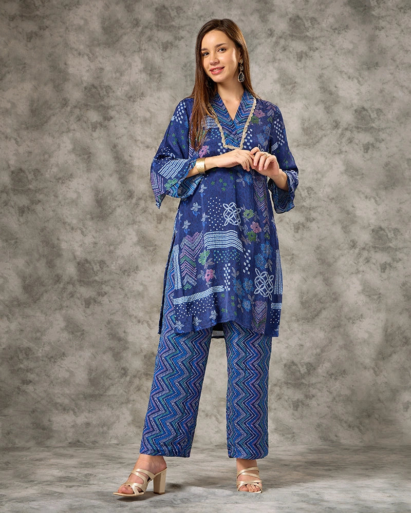 Bandhani co-ord set - Navy