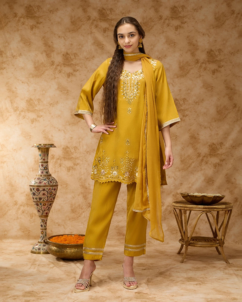 Embroidered Kurta Set - Yellow