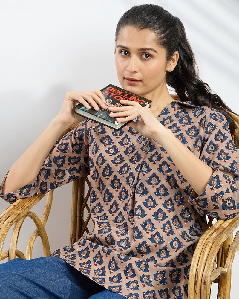 Brown Printed Viscose Tunic for Women