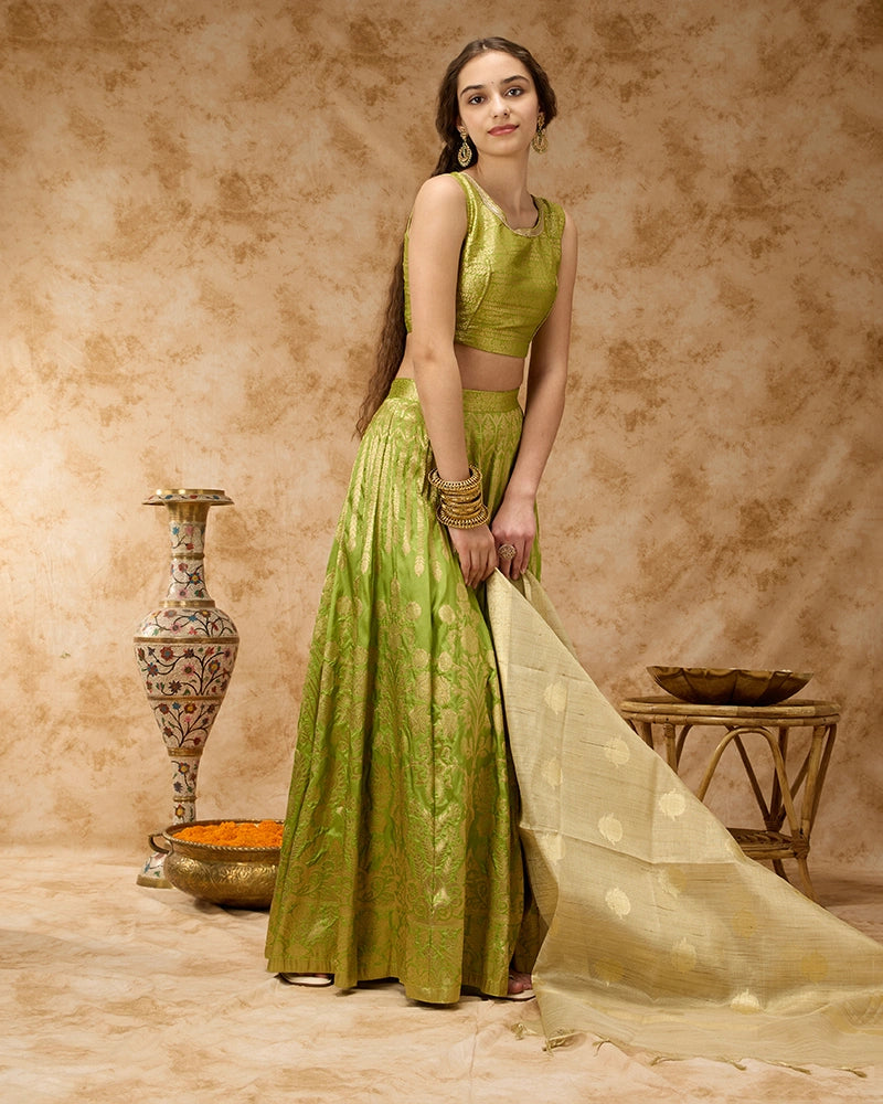 Brocade Skirt Set - Green