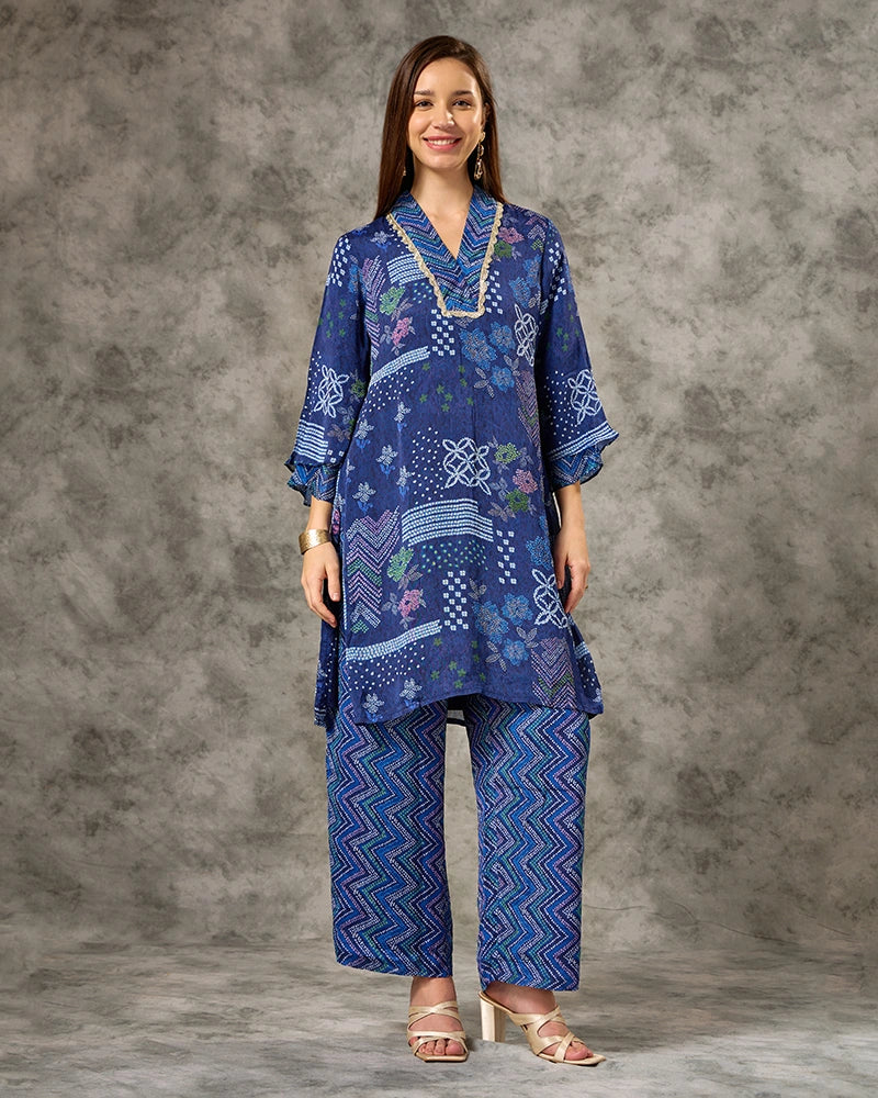 Bandhani co-ord set - Navy