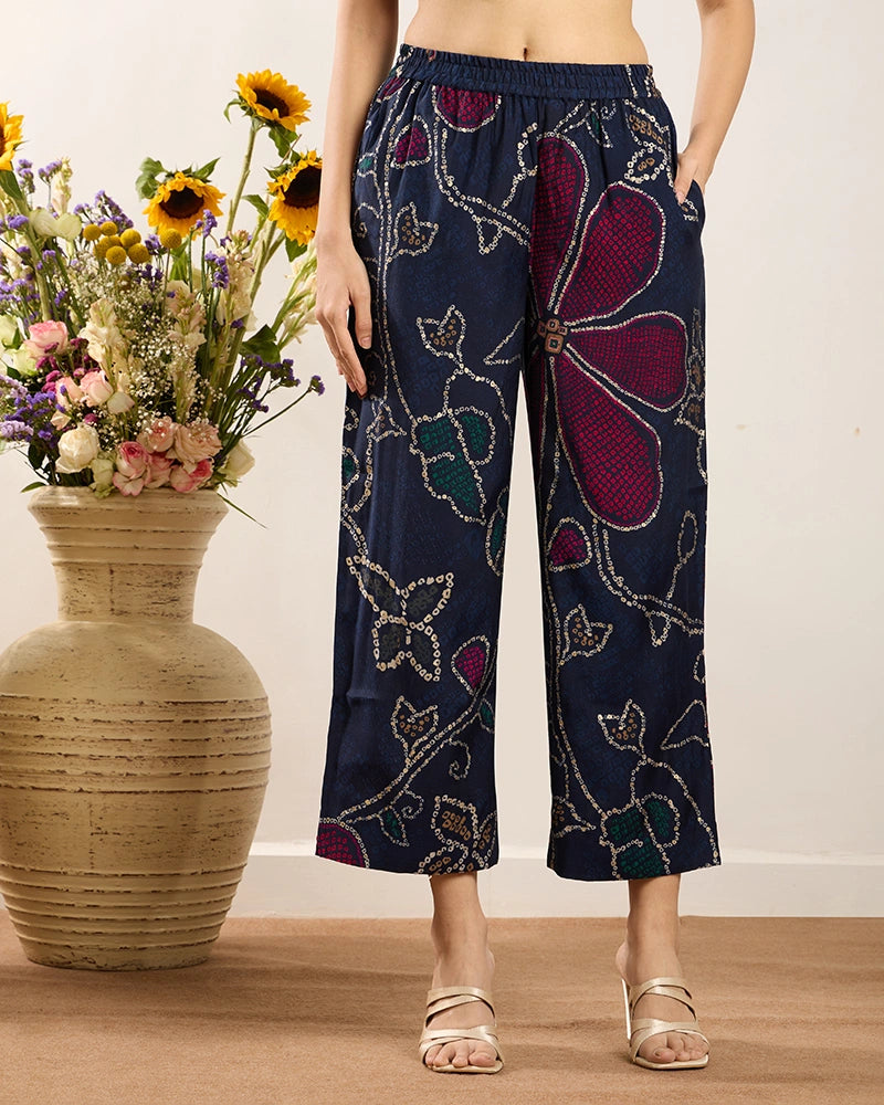 Blue Printed A-Line Co-ord Set for Women