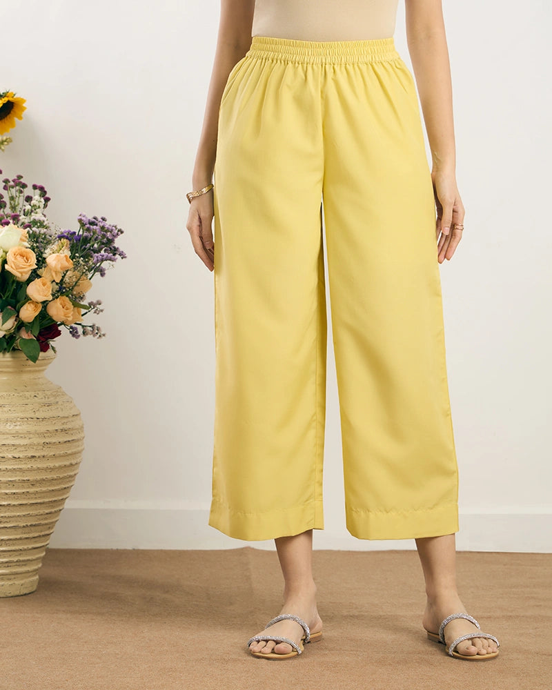 Yellow V-Neck Zari Embroidered Kurta Set for Women