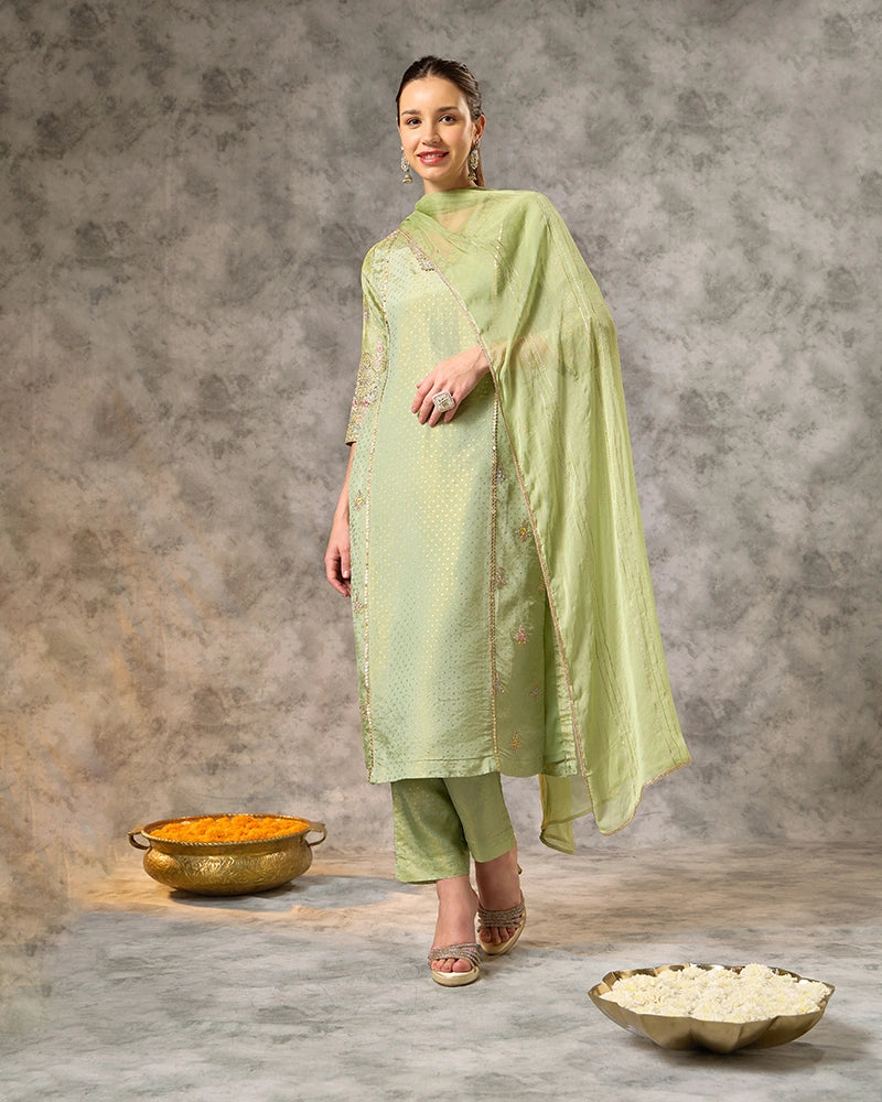 A-line embroidered kurta set - Sage Green