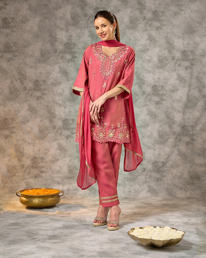 Embroidered Kurta Set - Blush pink