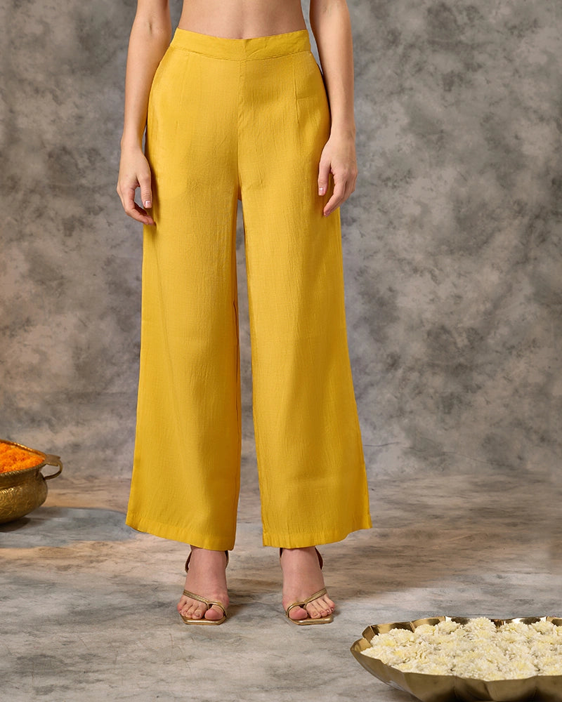 Asymmetric Zari Embroidered Kurta with Pant Co-Ord Set - Mustard
