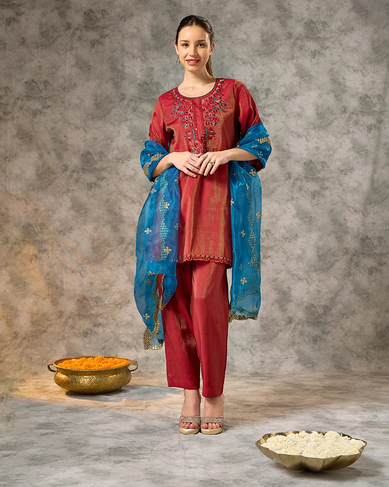 Round Neck Kurta Set - Fushcia