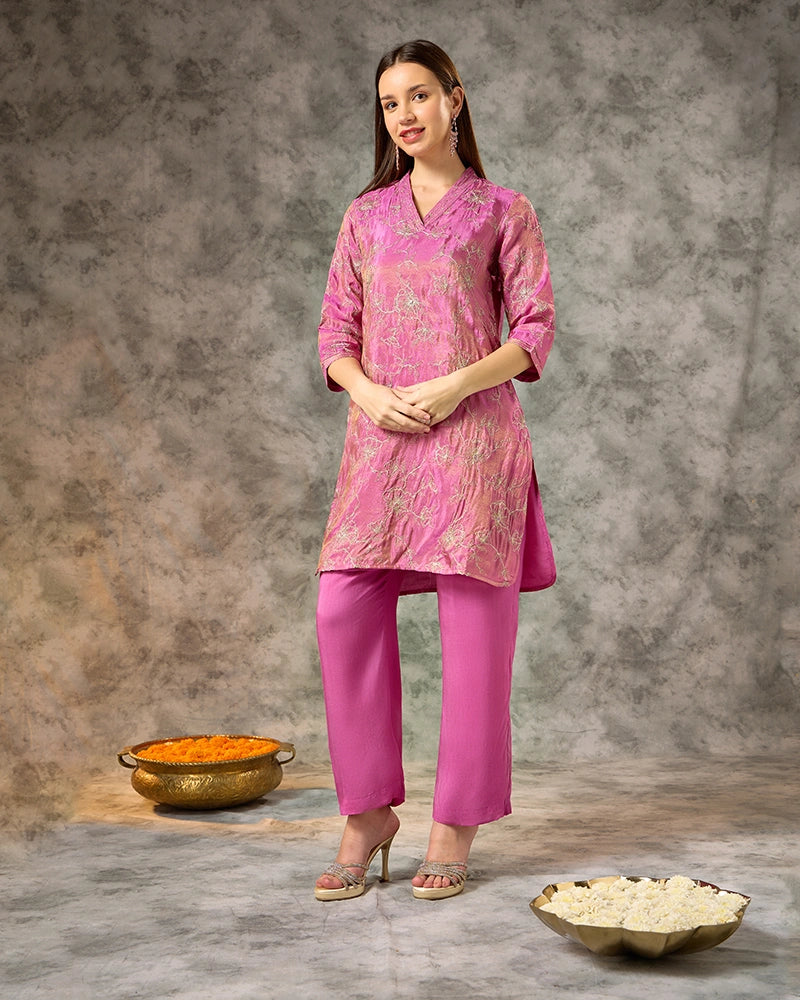 Embroidered co-ord set - Pink