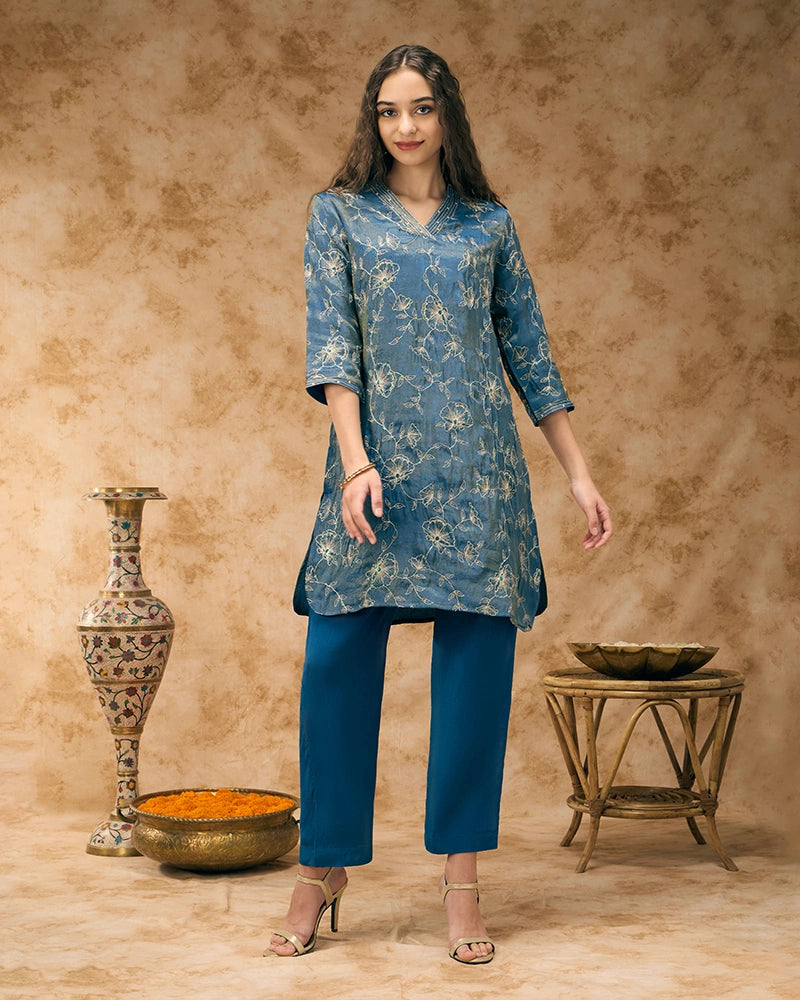 Embroidered co-ord set - Navy