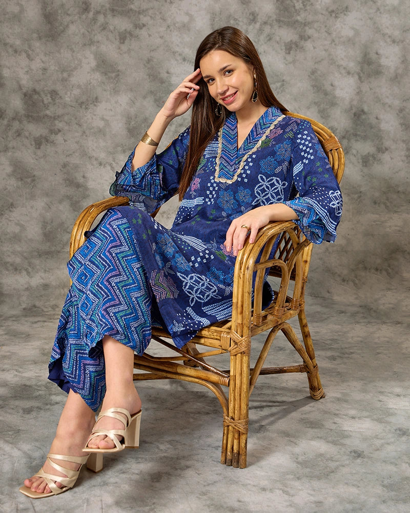 Bandhani co-ord set - Navy