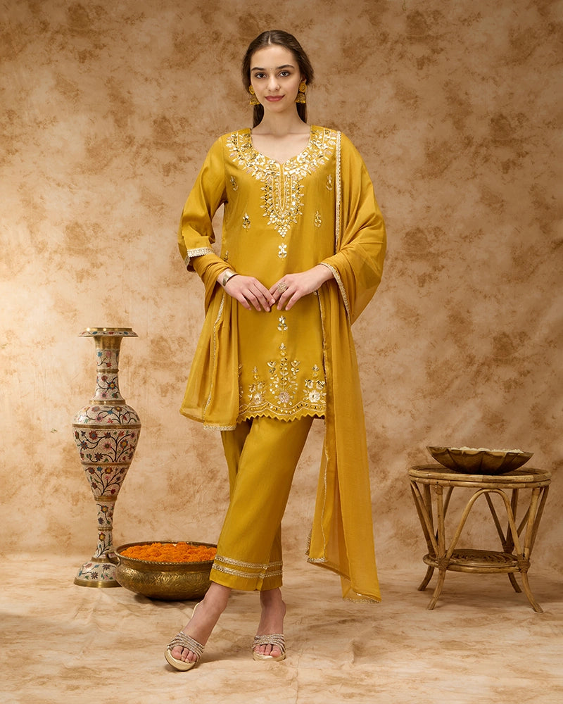 Embroidered Kurta Set - Yellow