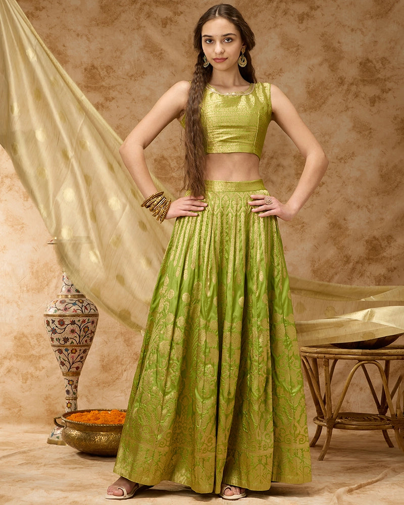 Brocade Skirt Set - Green